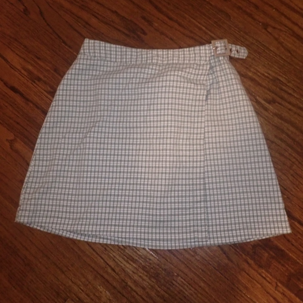 green and white plaid pencil skirt with buckle